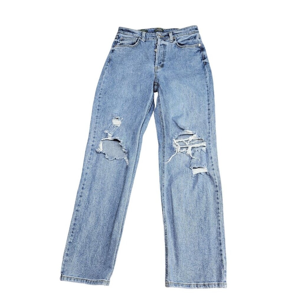 Wild Fable Super‎ High Rise Straight Jeans Womens 6 Blue Button Fly Distressed